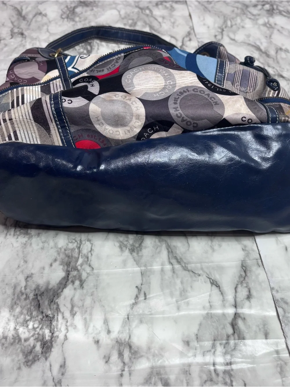 Coach Patchwork Y2K Shoulder Bag Purse multicolor Navy Red Gray Cream retro